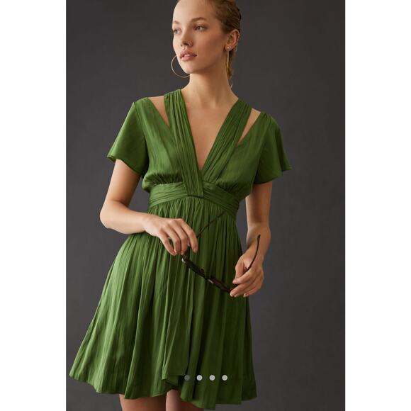 Anthropologie Deep V-Neck Vibrant Mini Dress - Green - Size 16 - Picture 5 of 9